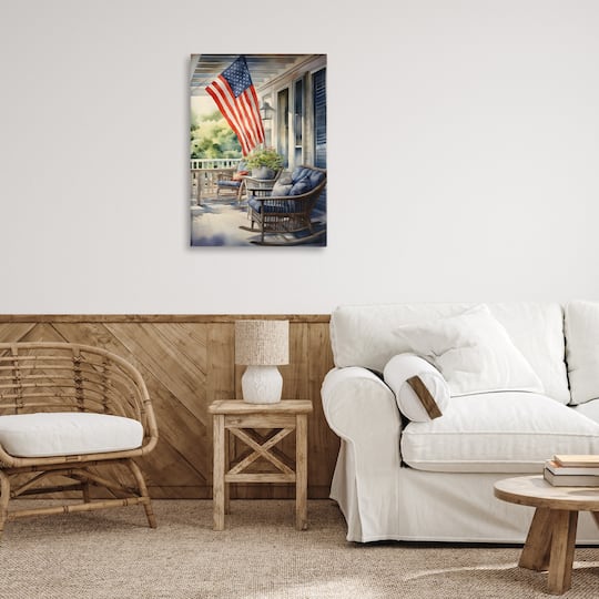 Stupell Industries Porch with American Flag Canvas Wall Art